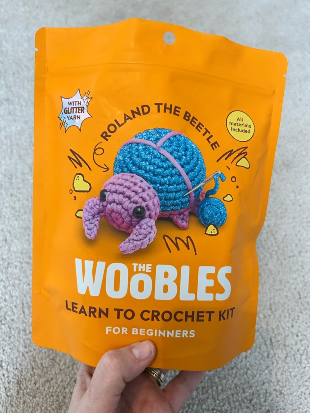 The Woobles Roland The Beetle Crochet Kit in Blue and Pink